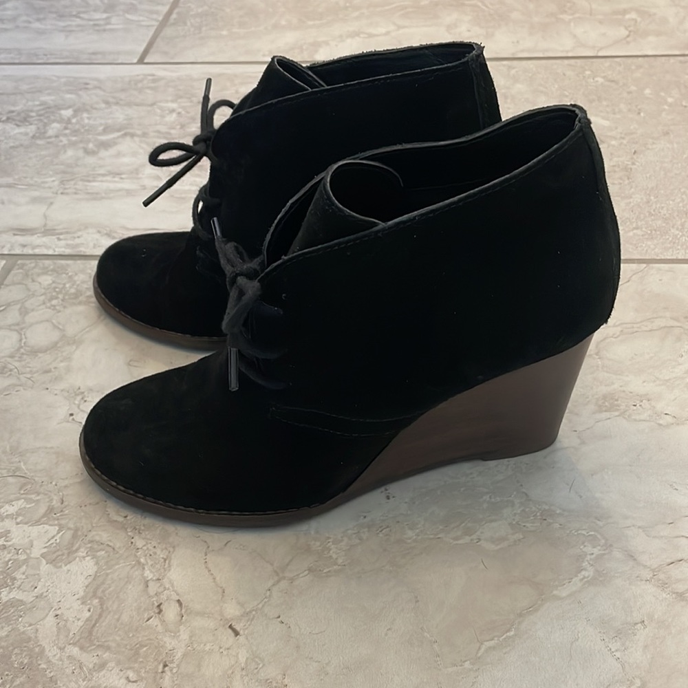 Lucky Brand Black Suede Wedge Booties